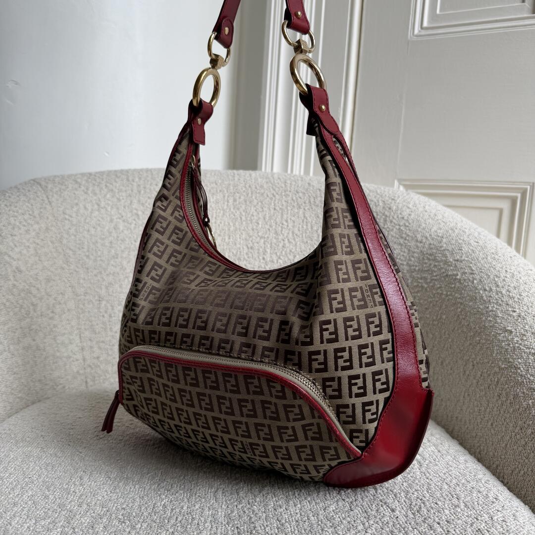 Fendi Zucchino Chef Hobo Red Shoulder Bag