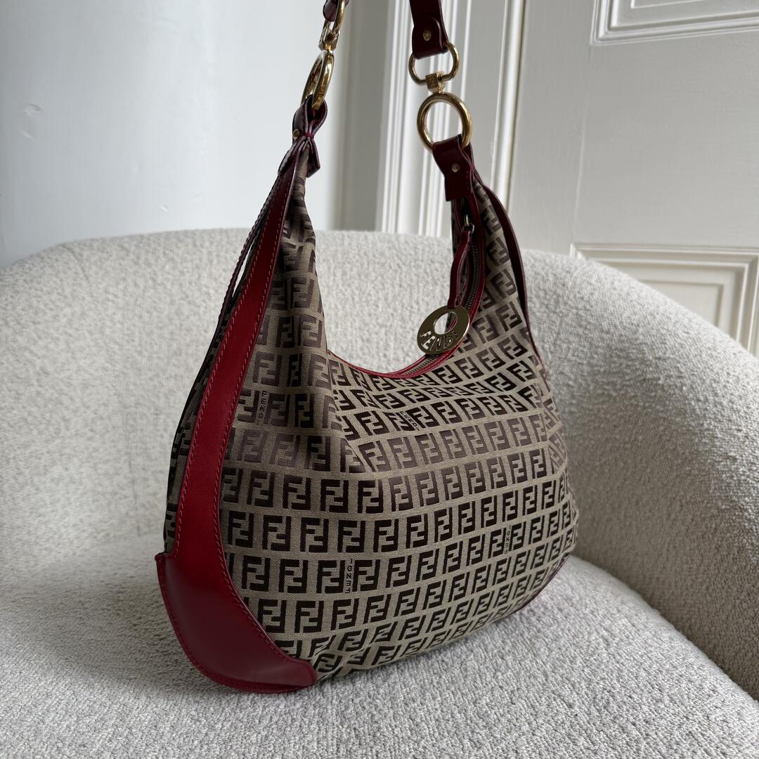 Fendi Zucchino Chef Hobo Red Shoulder Bag