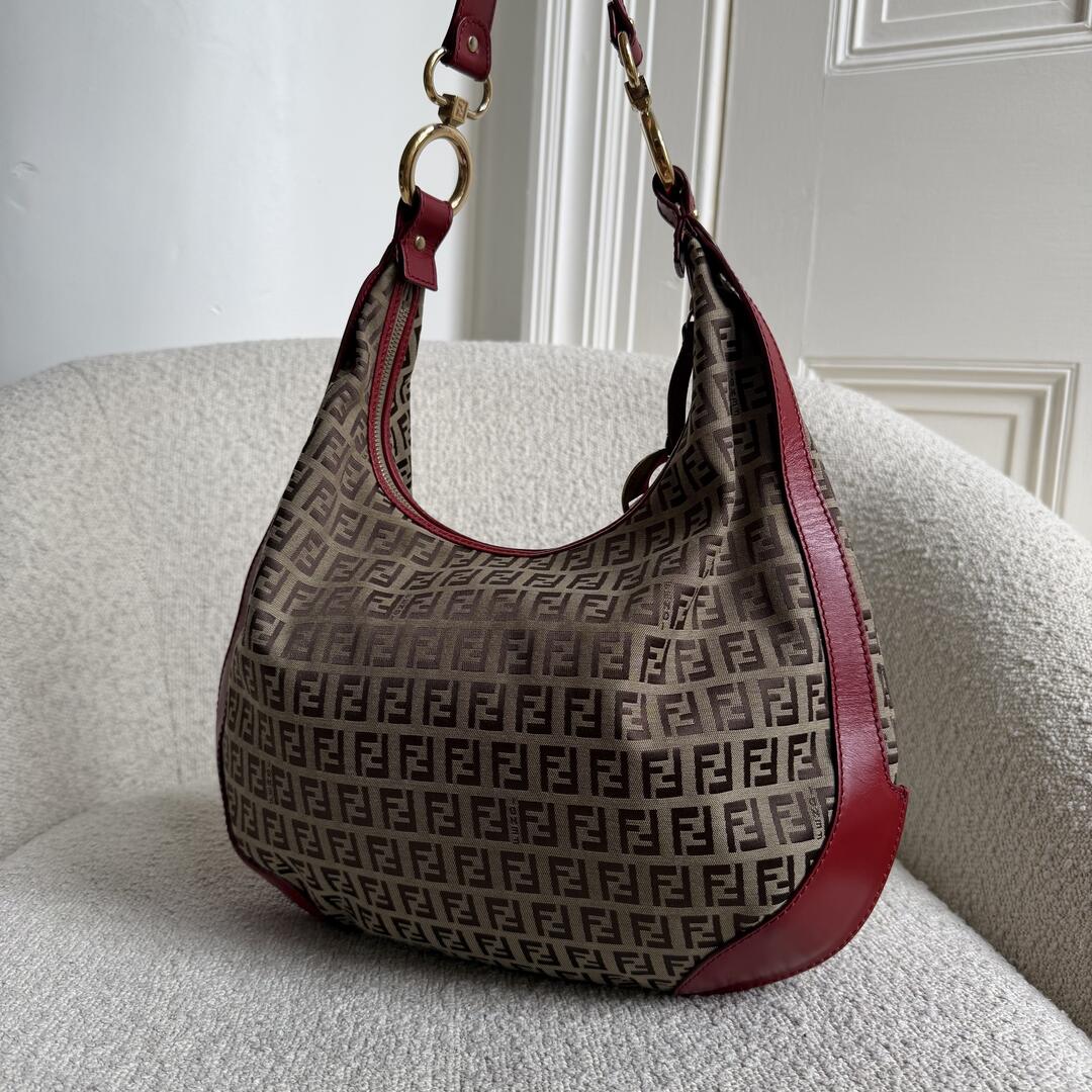 Fendi Zucchino Chef Hobo Red Shoulder Bag