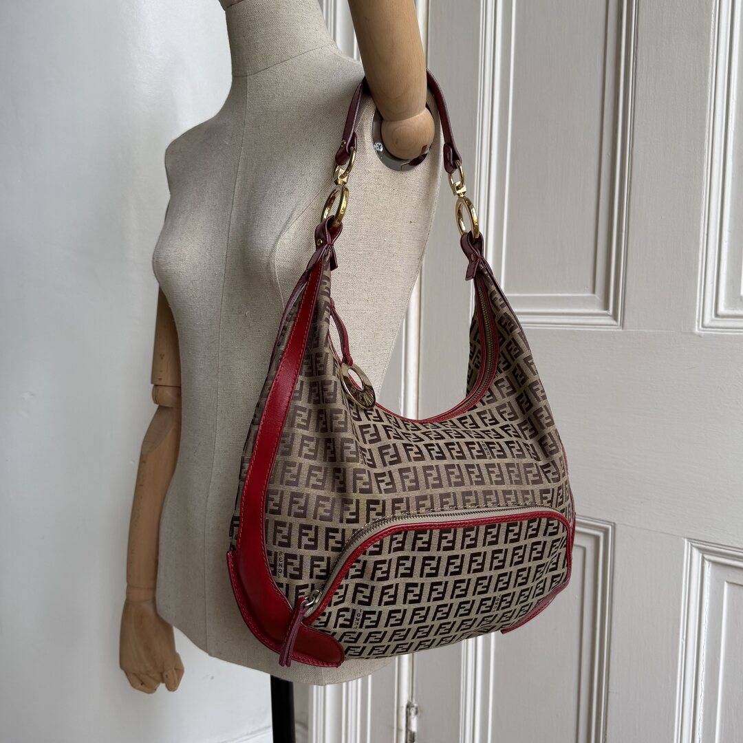 Fendi Zucchino Chef Hobo Red Shoulder Bag