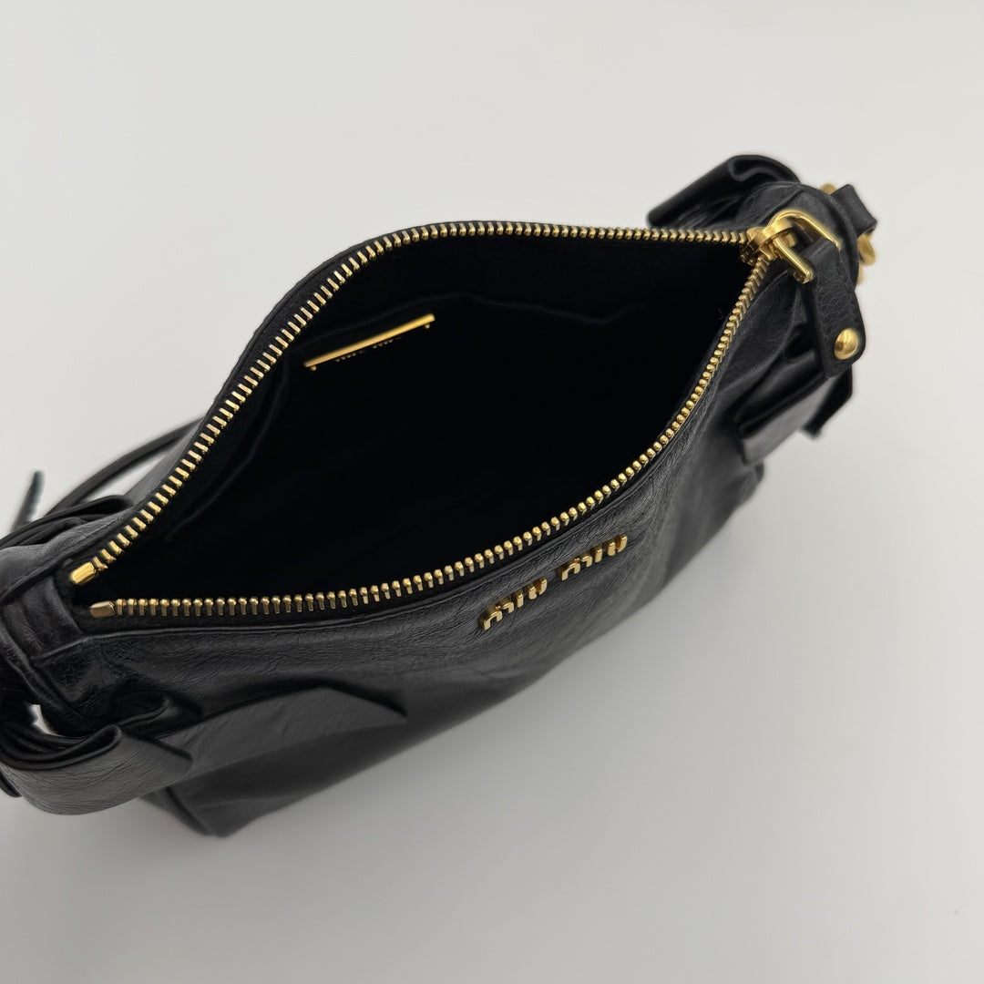Miu Miu Vitello Bow Leather Black Mini Shoulder Bag