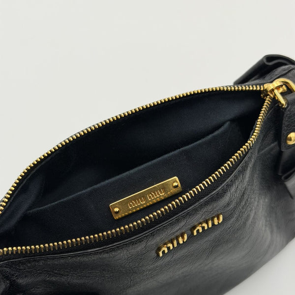 Miu Miu Vitello Bow Leather Black Mini Shoulder Bag