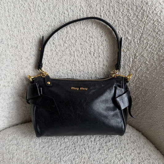 Miu Miu Vitello Bow Leather Black Mini Shoulder Bag