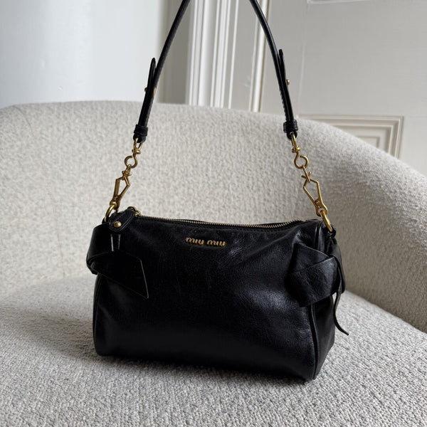 Miu Miu Vitello Bow Leather Black Mini Shoulder Bag