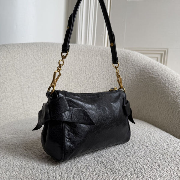 Miu Miu Vitello Bow Leather Black Mini Shoulder Bag