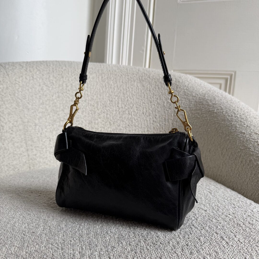 Miu Miu Vitello Bow Leather Black Mini Shoulder Bag