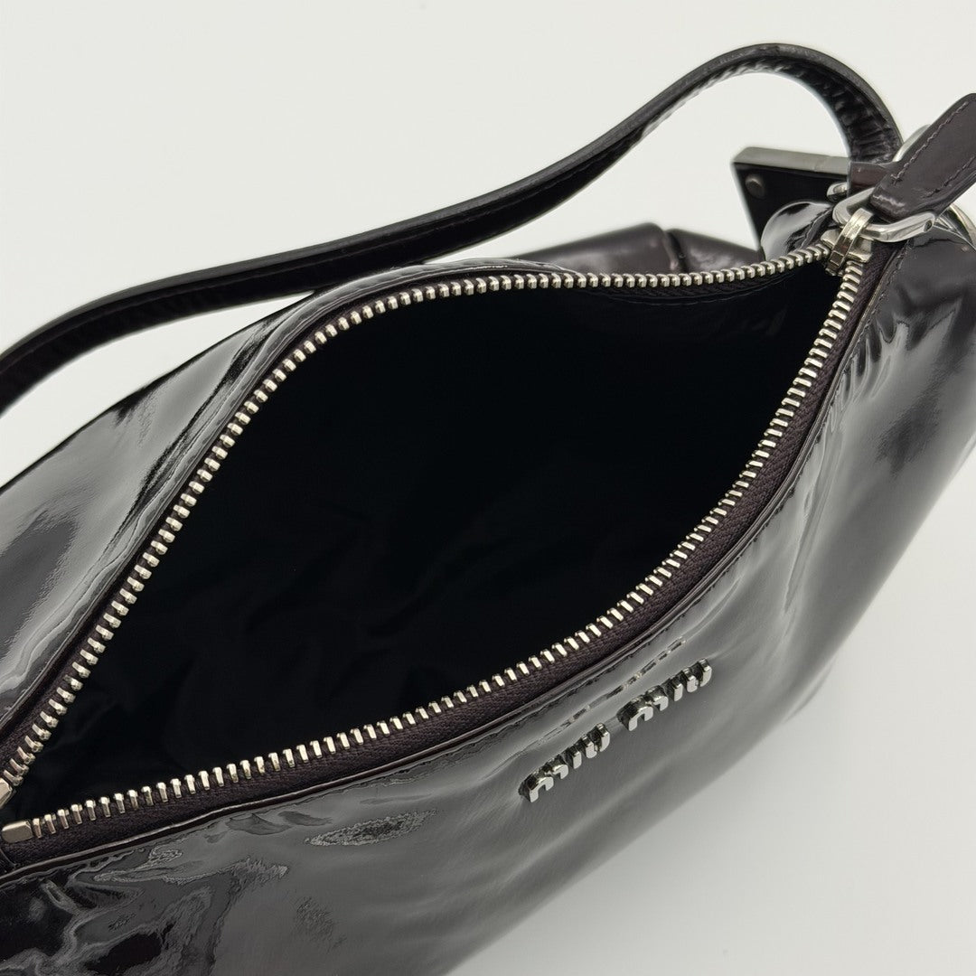 2000s Miu Miu Patent Dark Brown Leather Mini Shoulder Bag