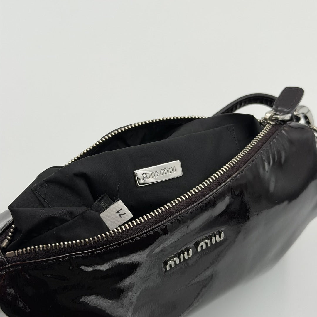 2000s Miu Miu Patent Dark Brown Leather Mini Shoulder Bag