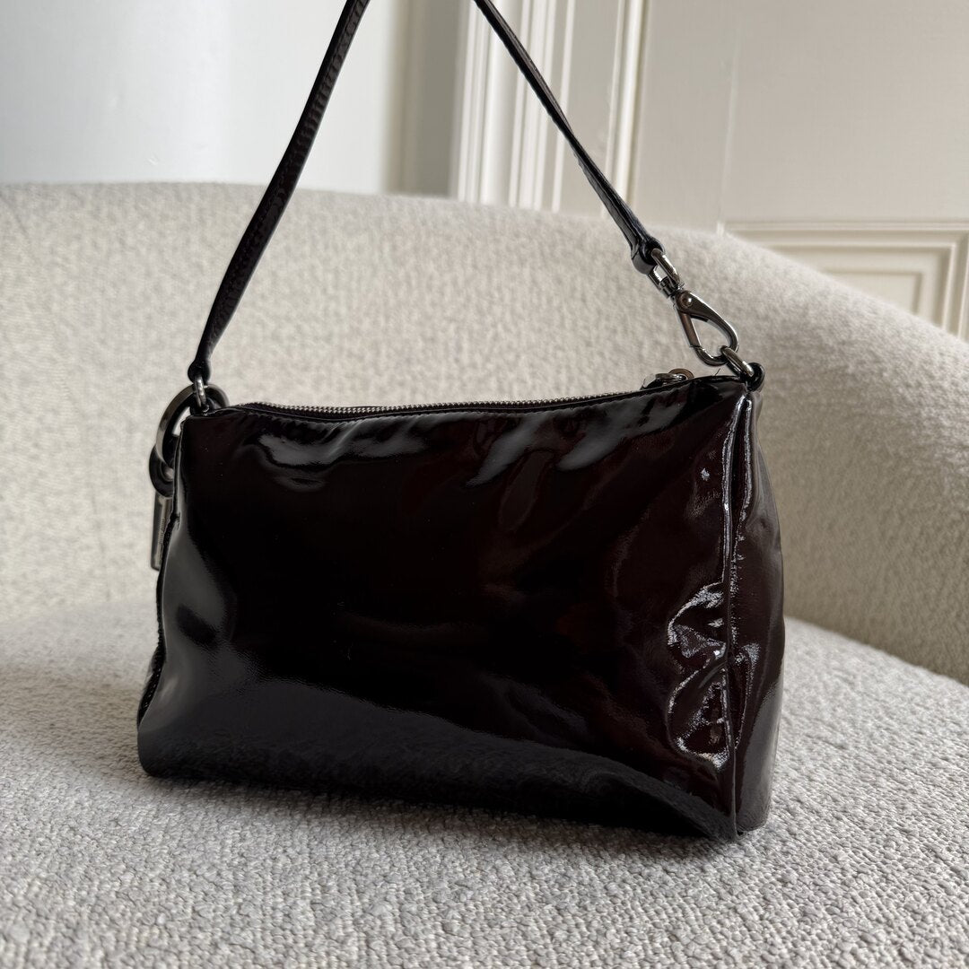 2000s Miu Miu Patent Dark Brown Leather Mini Shoulder Bag