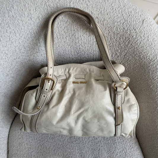 Miu Miu Vitello Leather White Tote Bag