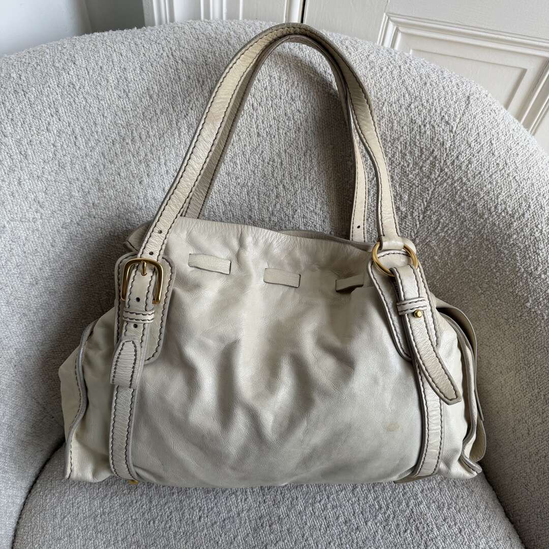 Miu Miu Vitello Leather White Tote Bag