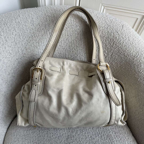 Miu Miu Vitello Leather White Tote Bag
