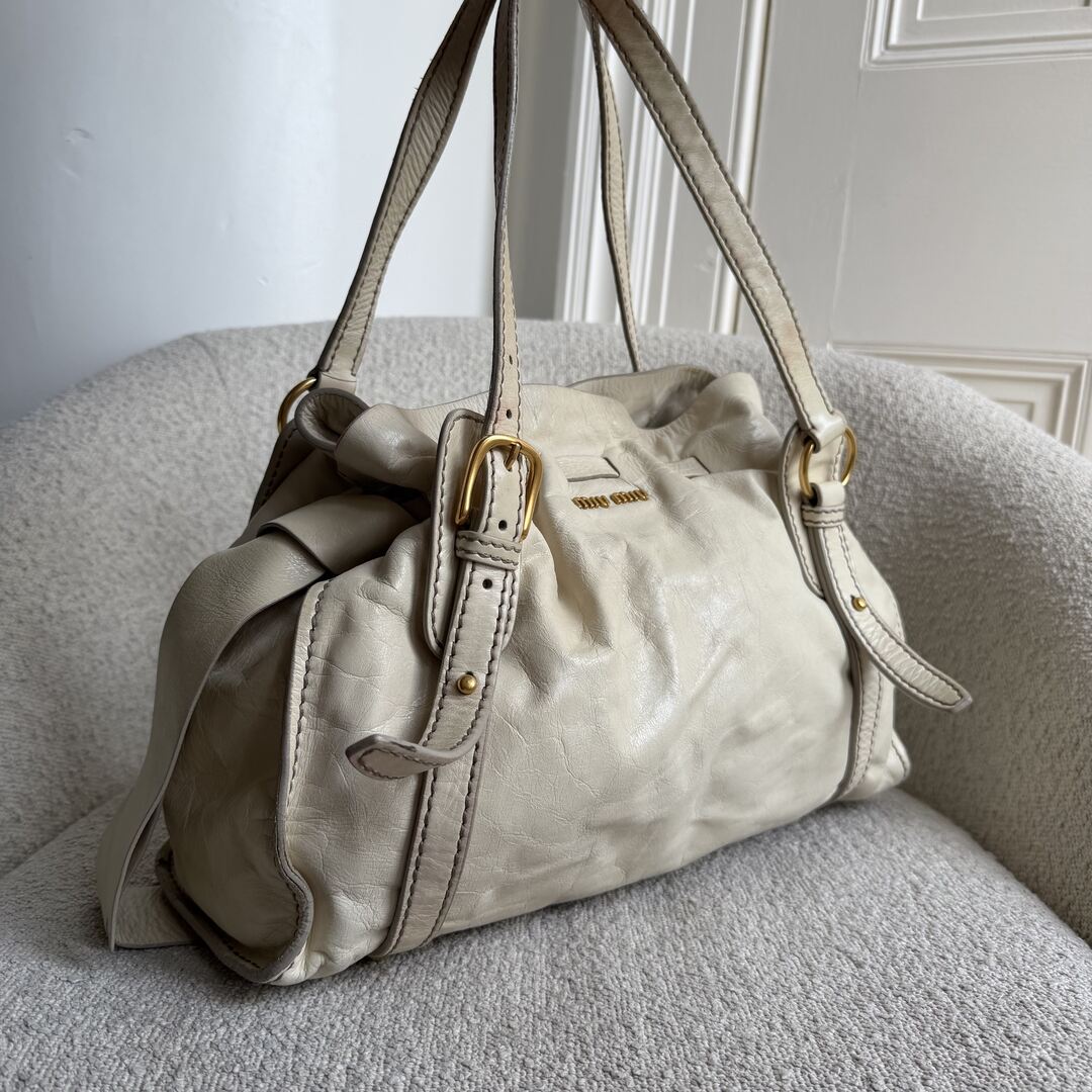 Miu Miu Vitello Leather White Tote Bag
