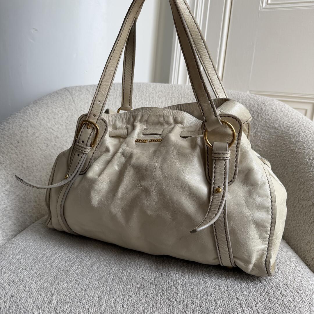 Miu Miu Vitello Leather White Tote Bag