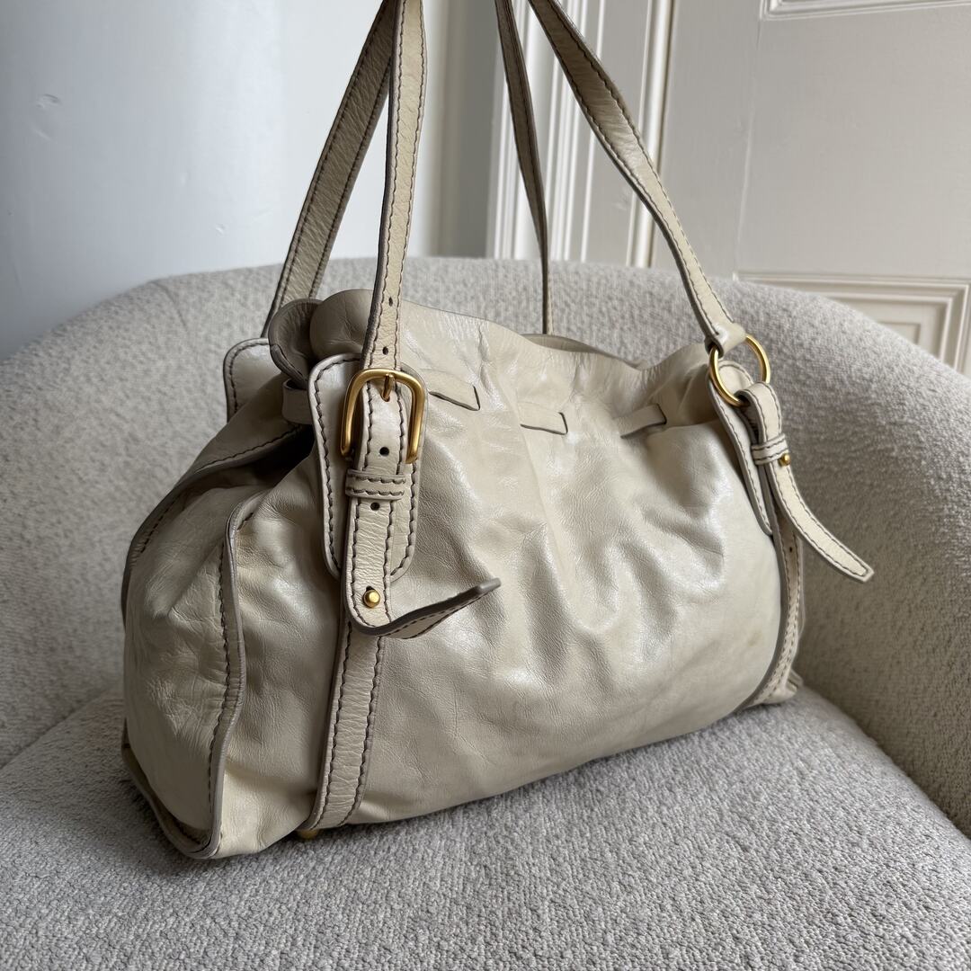 Miu Miu Vitello Leather White Tote Bag