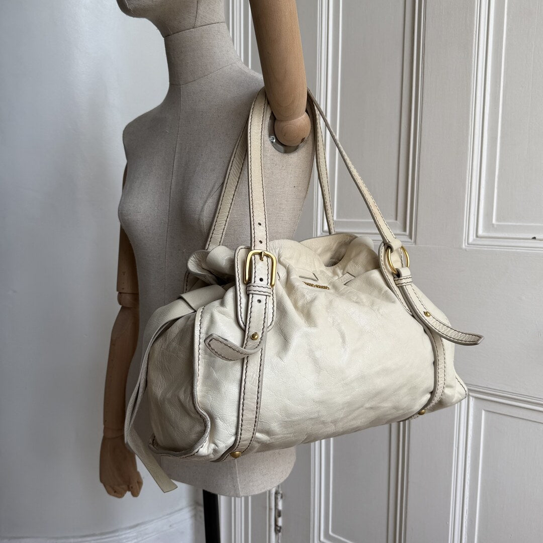 Miu Miu Vitello Leather White Tote Bag