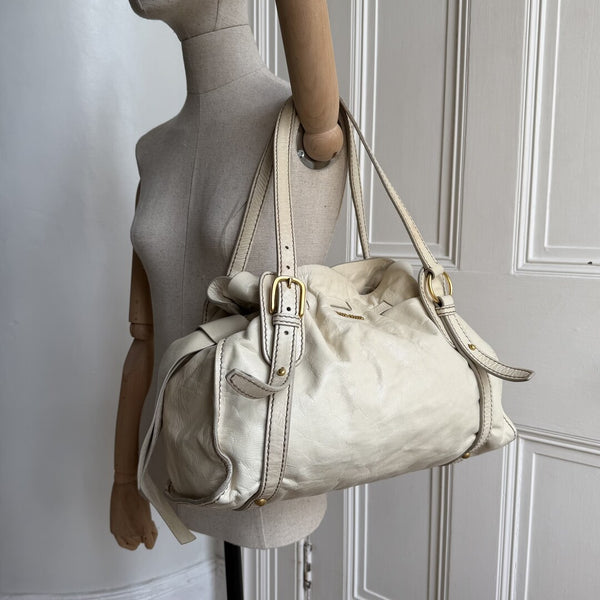 Miu Miu Vitello Leather White Tote Bag
