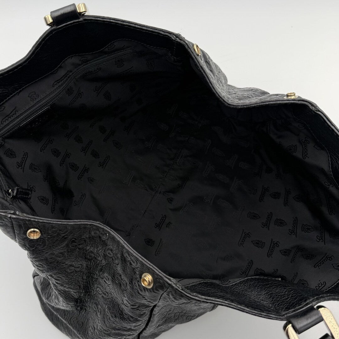 Gucci Guccissima Hobo Black Leather Shoulder Bag