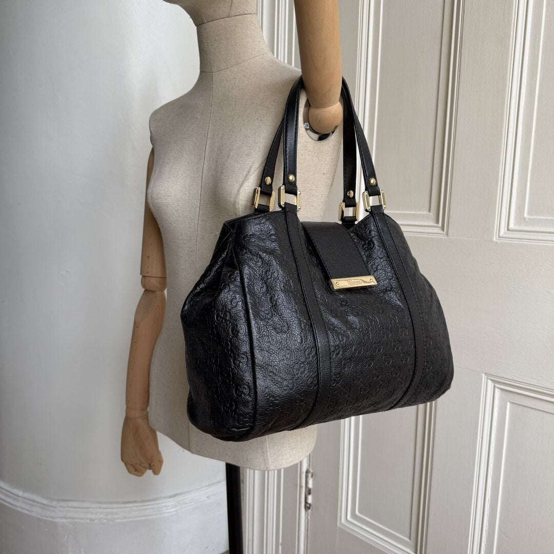 Gucci Guccissima Hobo Black Leather Shoulder Bag