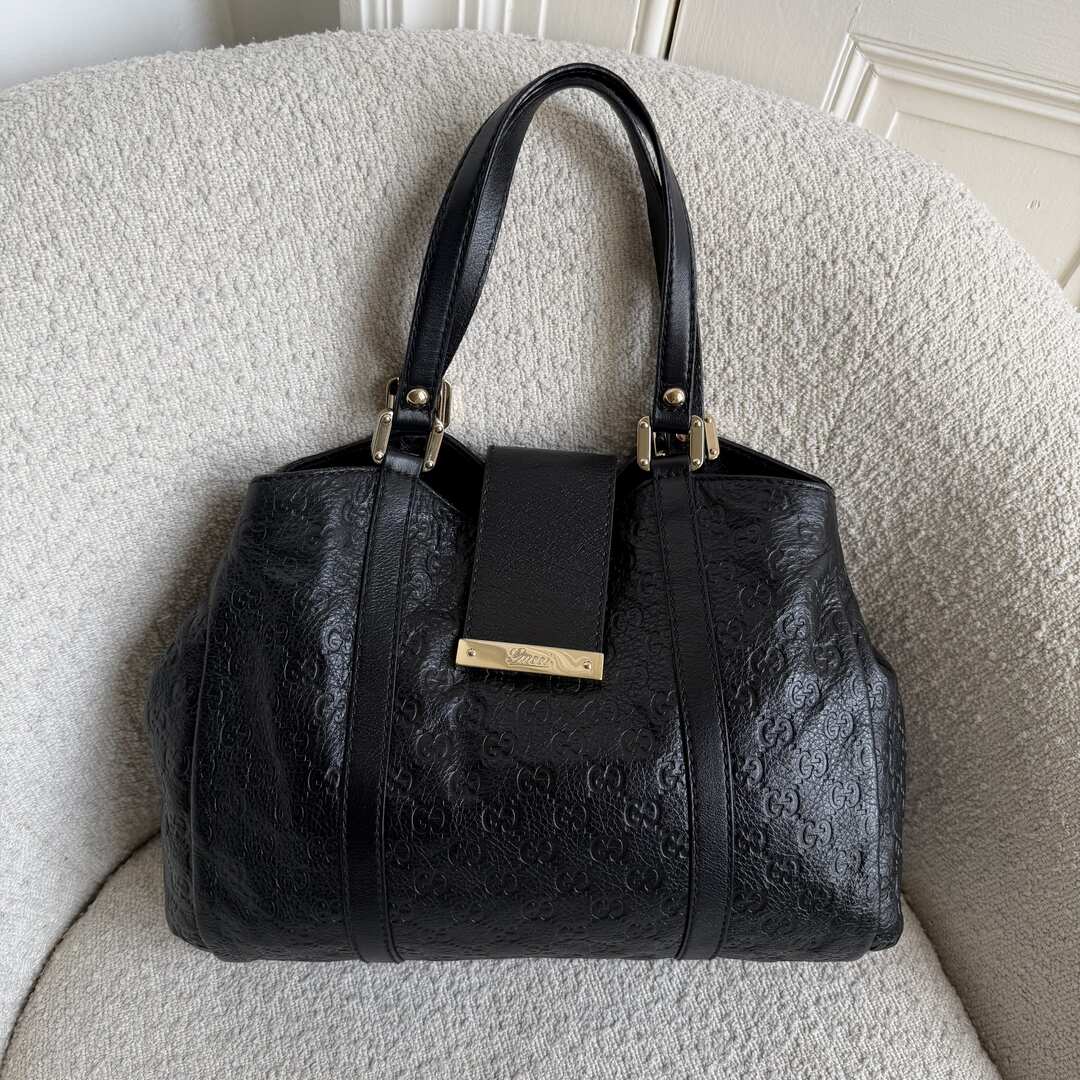 Gucci Guccissima Hobo Black Leather Shoulder Bag