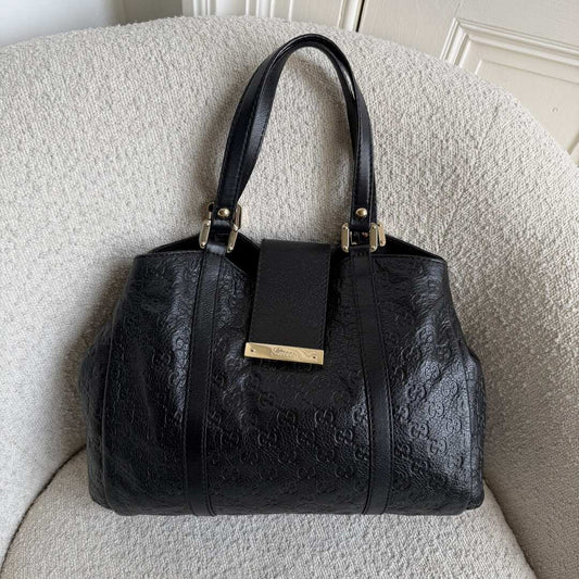 Gucci Guccissima Hobo Black Leather Shoulder Bag