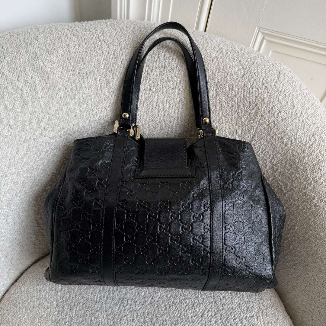 Gucci Guccissima Hobo Black Leather Shoulder Bag