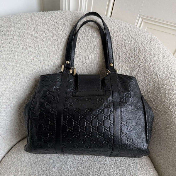 Gucci Guccissima Hobo Black Leather Shoulder Bag