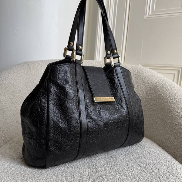 Gucci Guccissima Hobo Black Leather Shoulder Bag