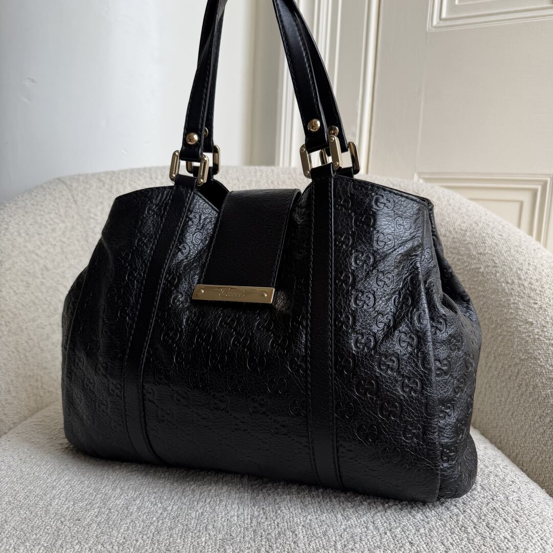 Gucci Guccissima Hobo Black Leather Shoulder Bag