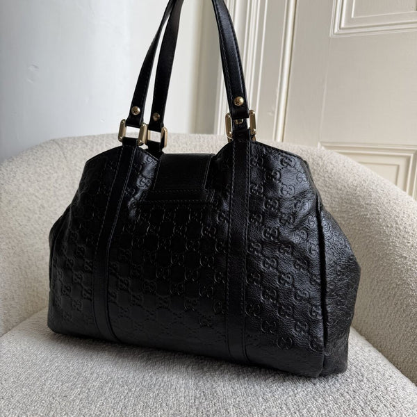 Gucci Guccissima Hobo Black Leather Shoulder Bag