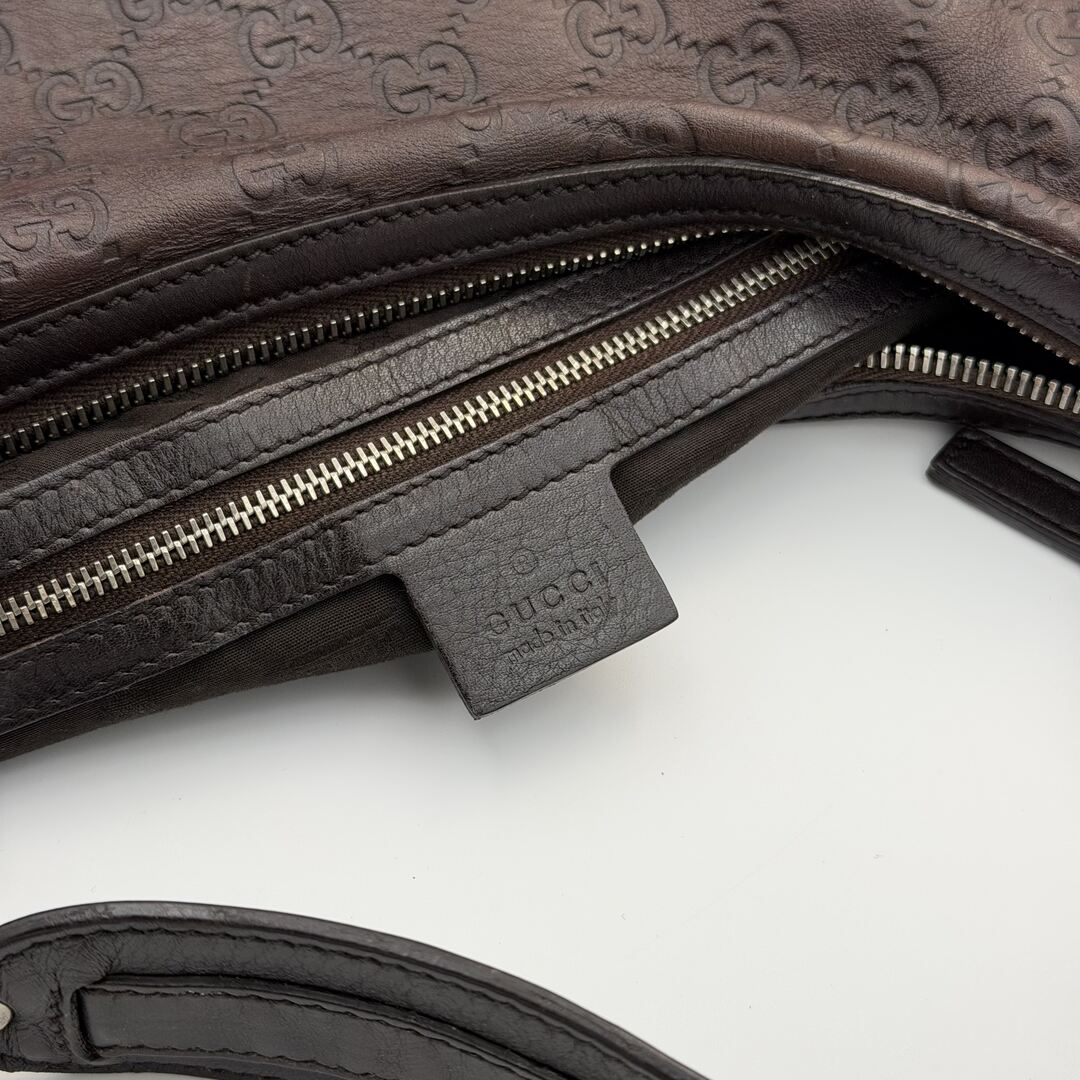 Gucci Guccissima Twins Hobo Brown Leather Shoulder Bag