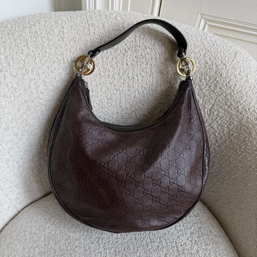 Gucci Guccissima Twins Hobo Brown Leather Shoulder Bag