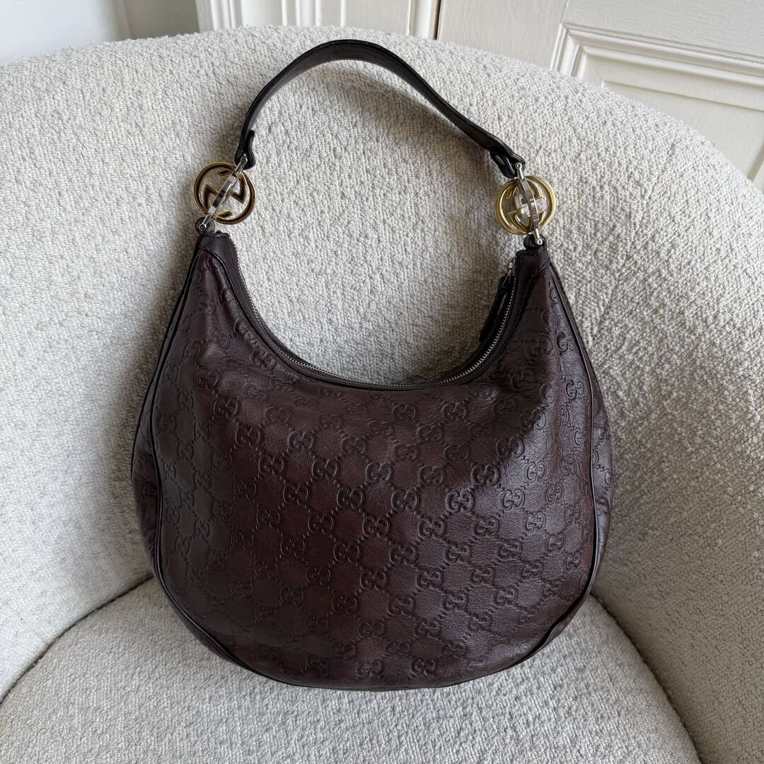 Gucci Guccissima Twins Hobo Brown Leather Shoulder Bag