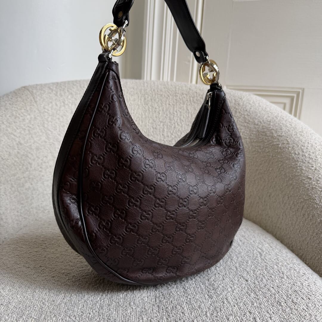 Gucci Guccissima Twins Hobo Brown Leather Shoulder Bag