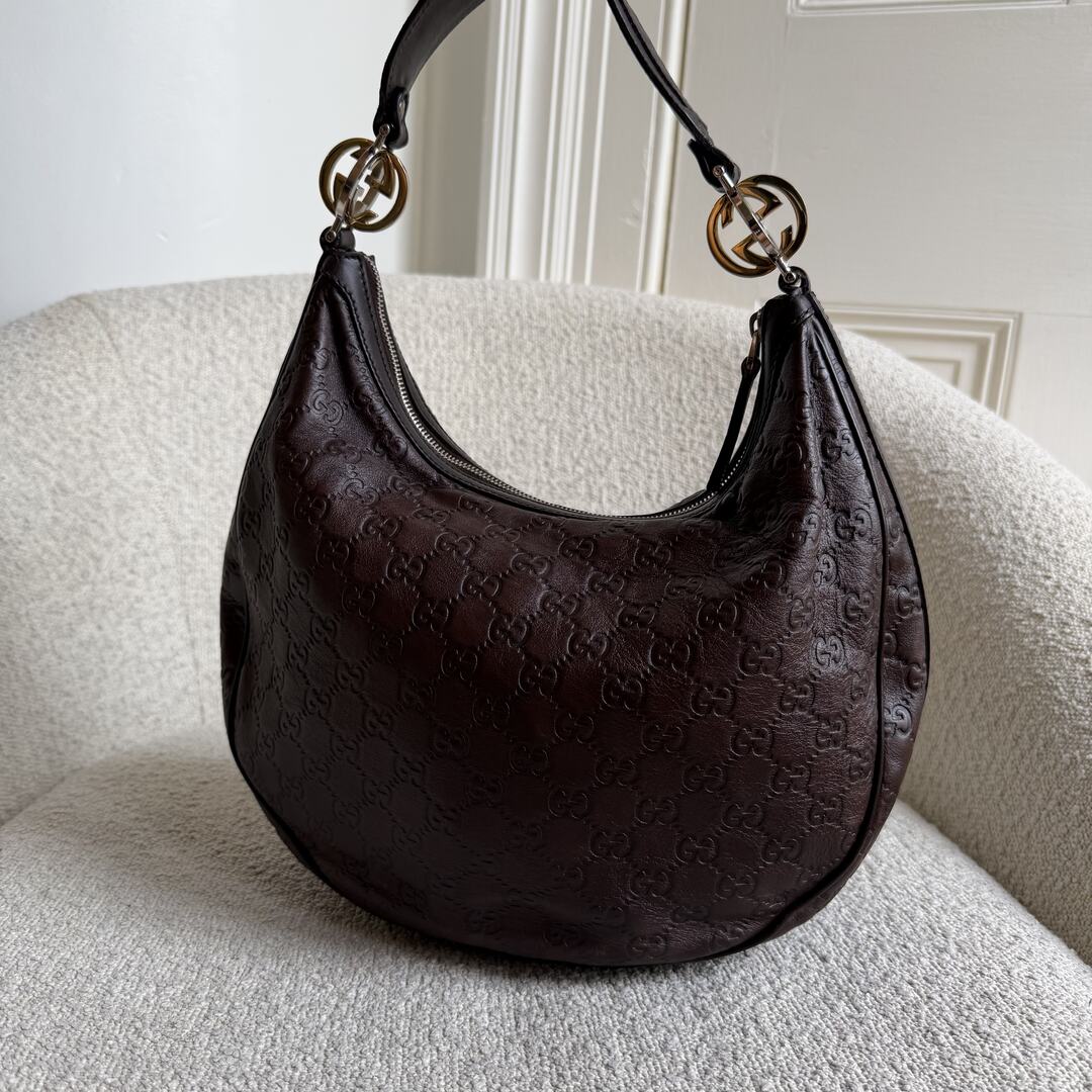 Gucci Guccissima Twins Hobo Brown Leather Shoulder Bag