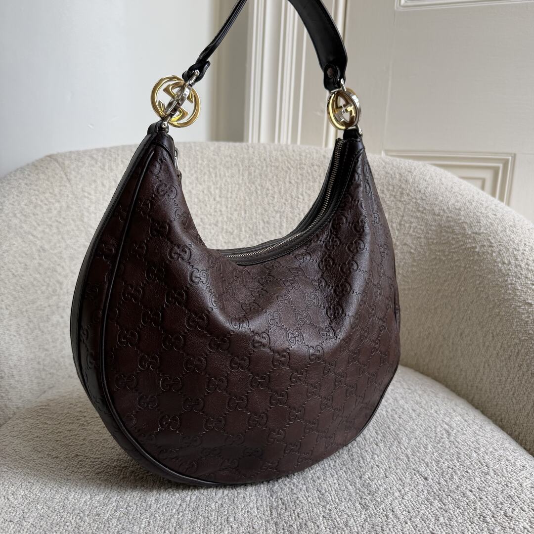 Gucci Guccissima Twins Hobo Brown Leather Shoulder Bag