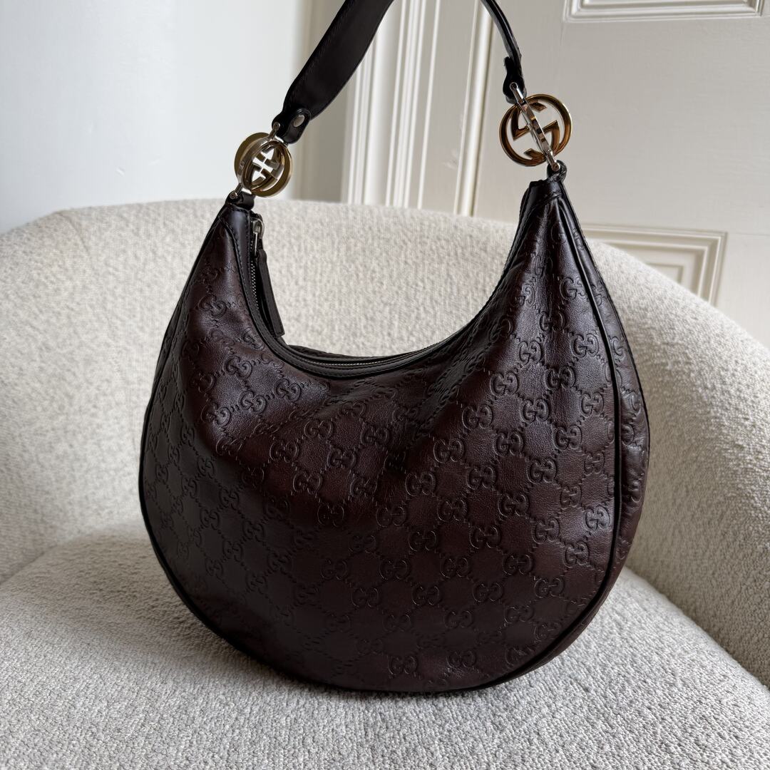 Gucci Guccissima Twins Hobo Brown Leather Shoulder Bag