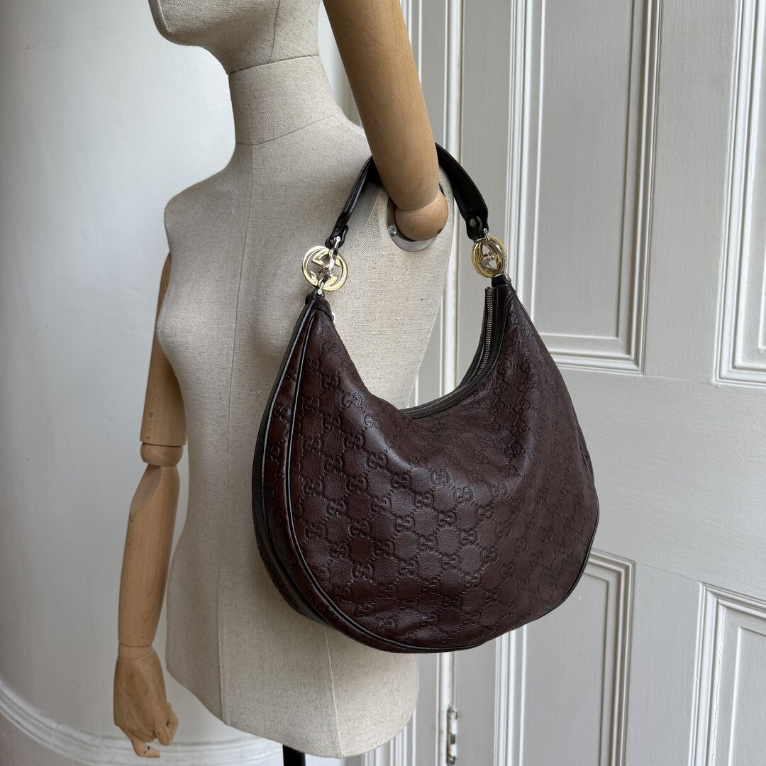Gucci Guccissima Twins Hobo Brown Leather Shoulder Bag