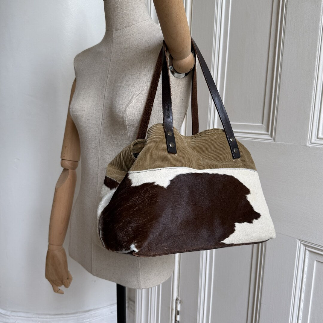 Archive Miu Miu Cow Print Corduroy Shoulder Bag