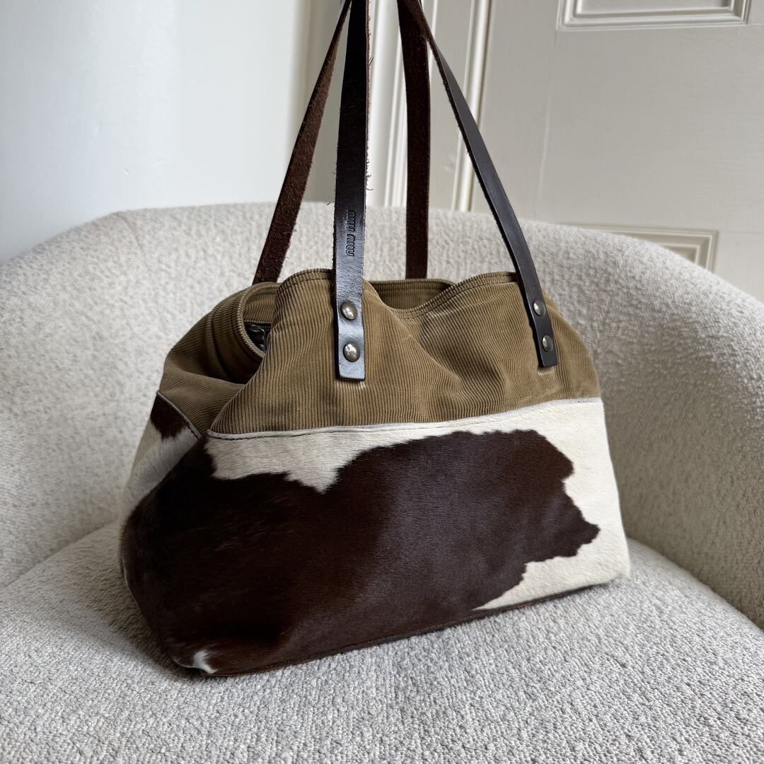 Archive Miu Miu Cow Print Corduroy Shoulder Bag