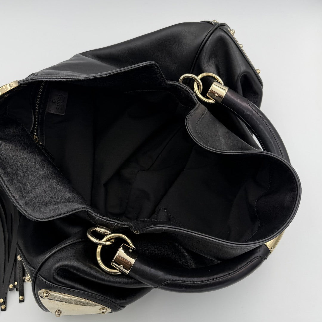 Gucci Large Indy Hobo Black Leather Shoulder Bag