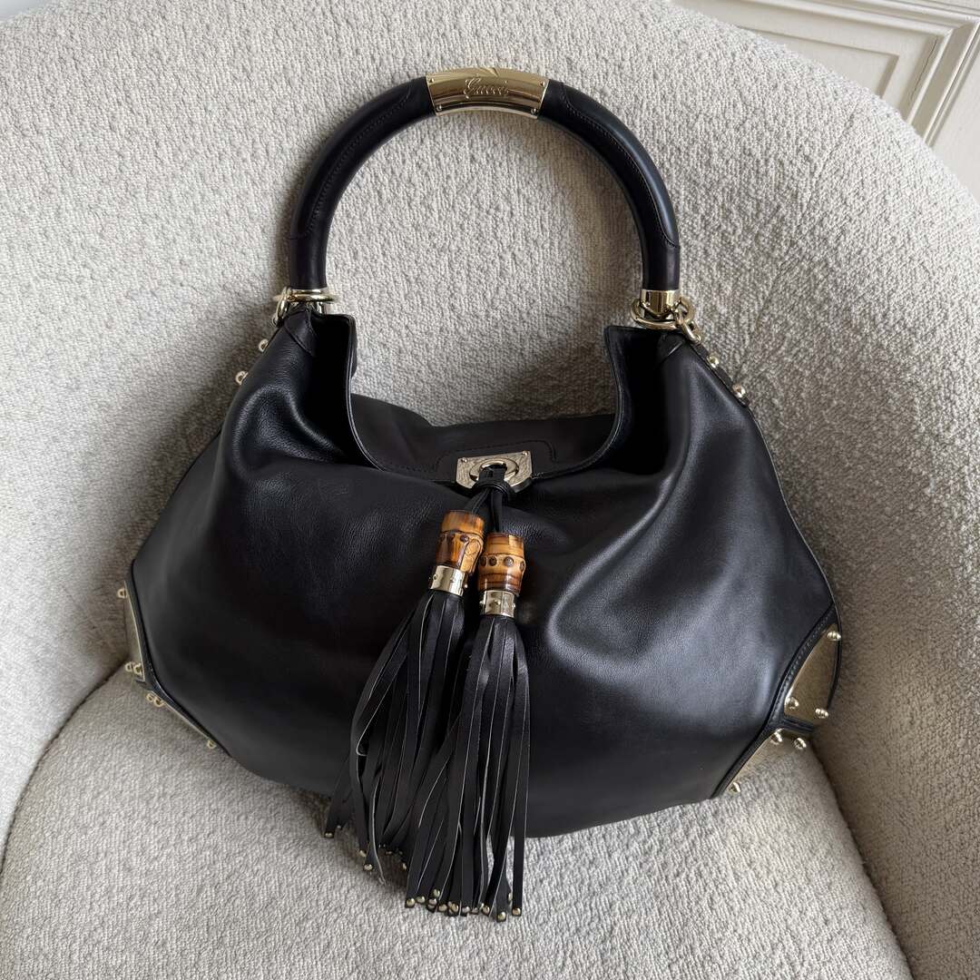 Gucci Large Indy Hobo Black Leather Shoulder Bag