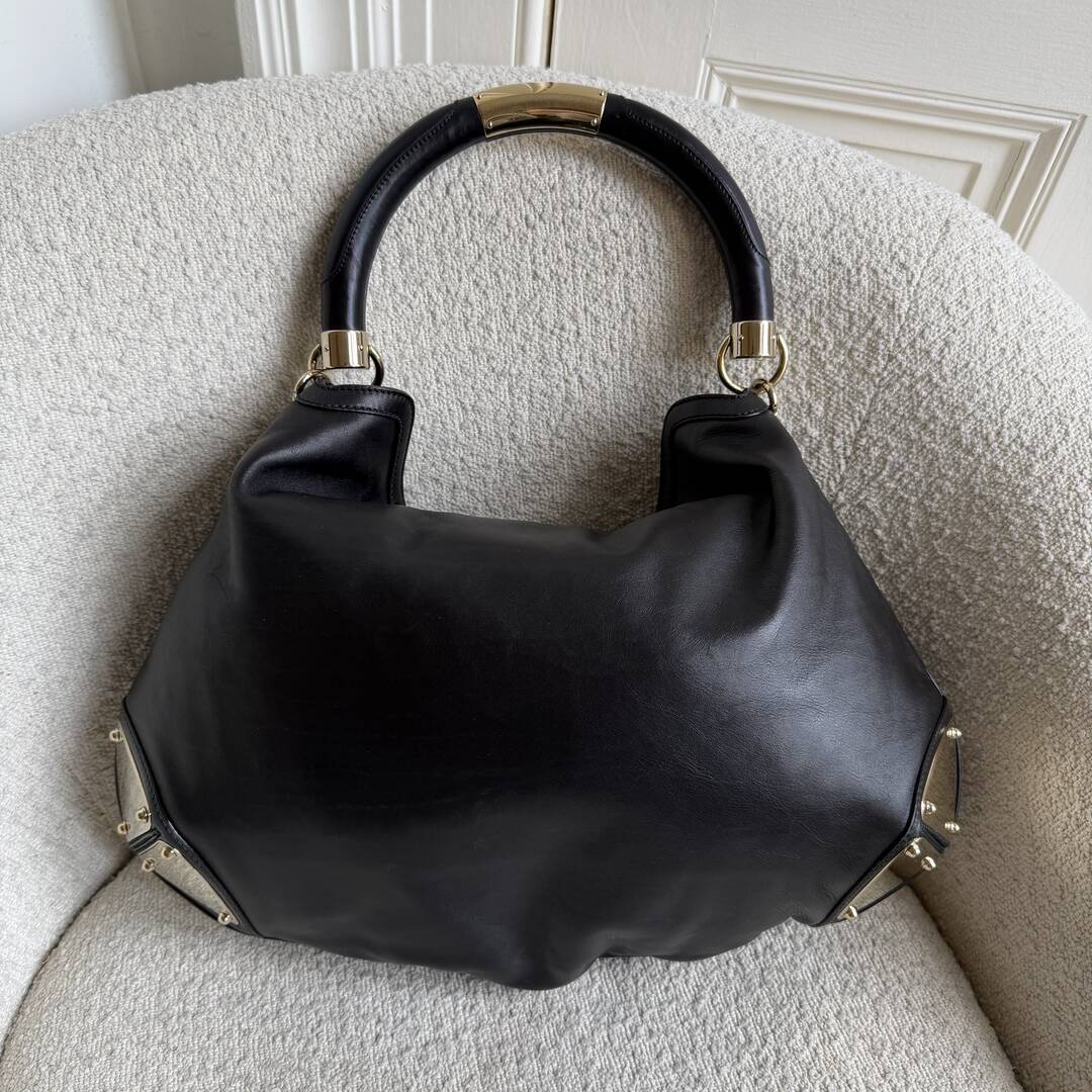 Gucci Large Indy Hobo Black Leather Shoulder Bag