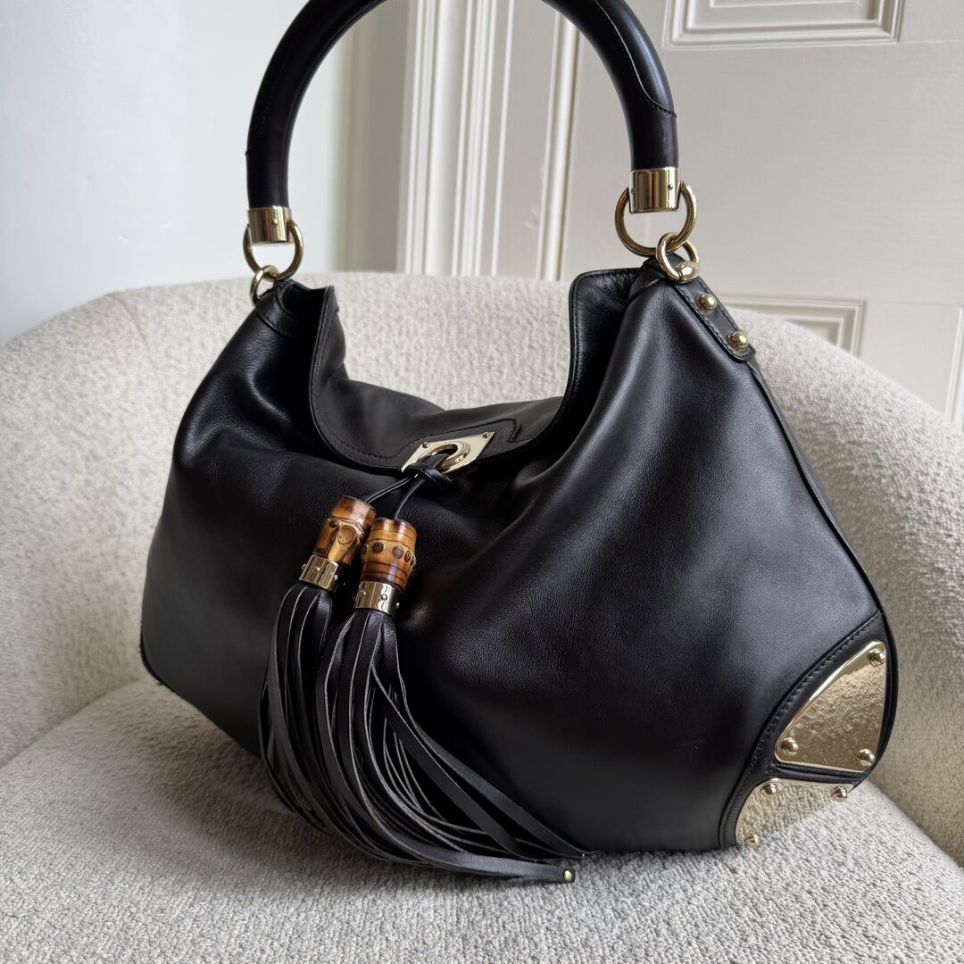 Gucci Large Indy Hobo Black Leather Shoulder Bag