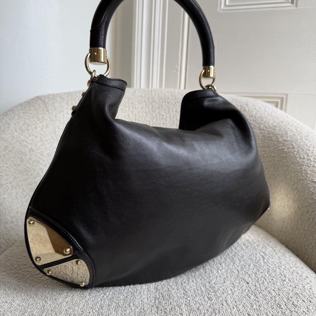 Gucci Large Indy Hobo Black Leather Shoulder Bag
