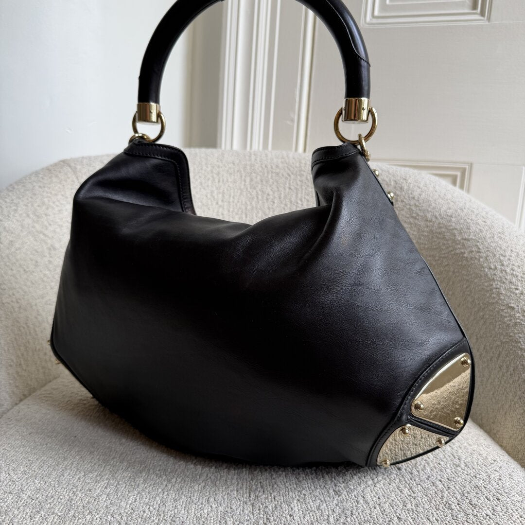 Gucci Large Indy Hobo Black Leather Shoulder Bag