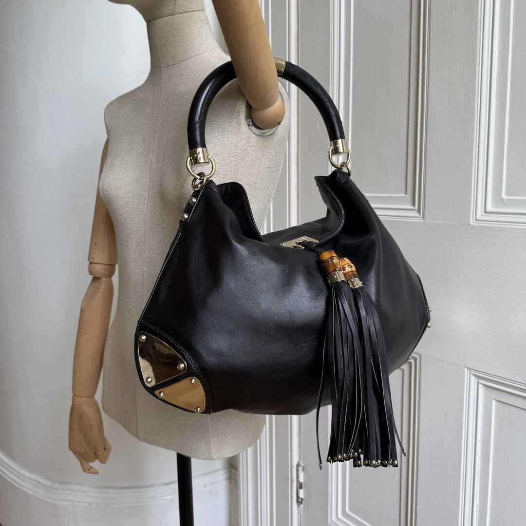 Gucci Large Indy Hobo Black Leather Shoulder Bag