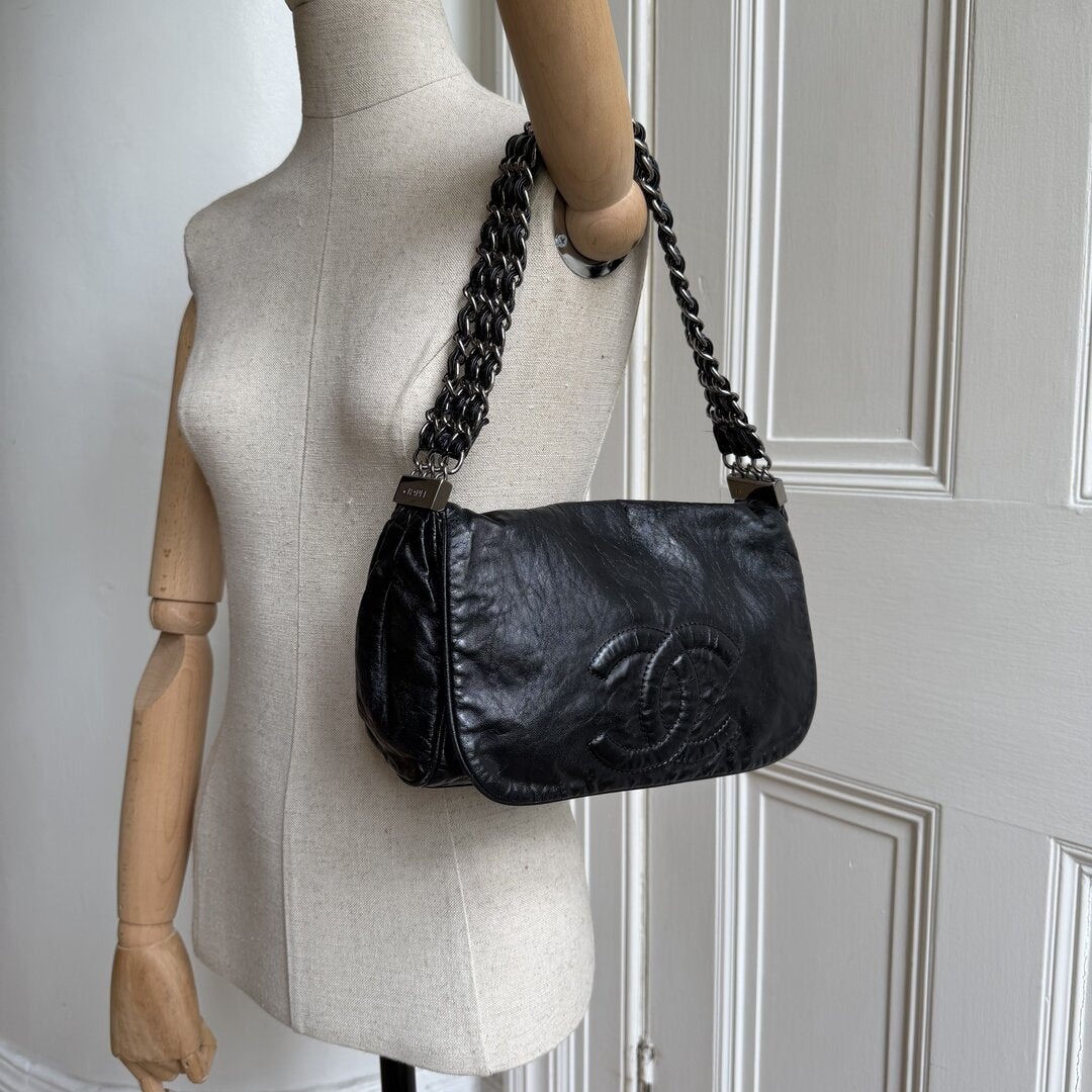 2006 Chanel Rock & Chain Black Leather Flap Shoulder Bag