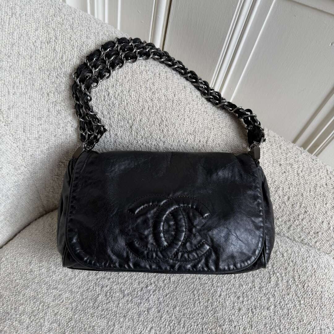 2006 Chanel Rock & Chain Black Leather Flap Shoulder Bag