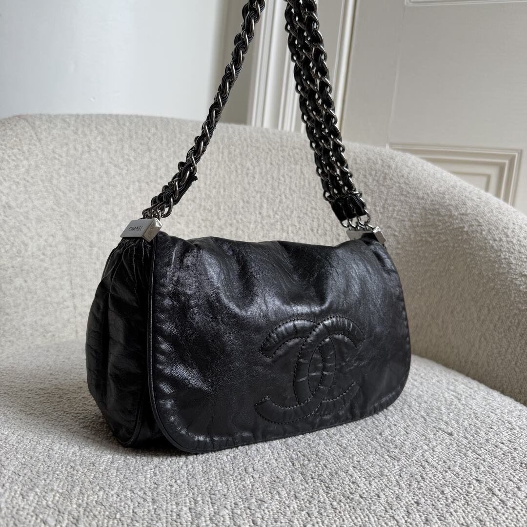 2006 Chanel Rock & Chain Black Leather Flap Shoulder Bag